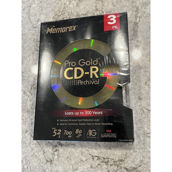 FAC. SEALED Memorex Pro Gold CD-R Archival 3 PK 24k Gold Layer 52x 700 MB 80 Min - Picture 1 of 4